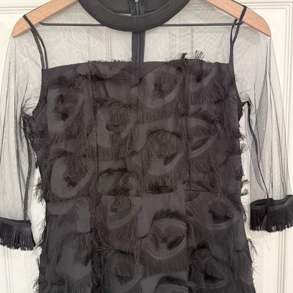 Whimsigoth Dress Womens XS Black Eyelash Fringe Mesh Yoke Cocktail LBD Gothic - Picture 3 of 10